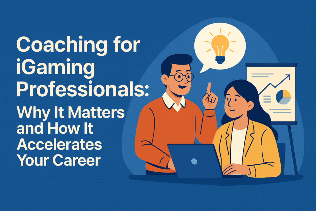 Coaching for iGaming Professionals: Why It Matters and How It Accelerates Your Career) Illustration of a person navigating a maze symbolizing guidance and coaching for iGaming professionals